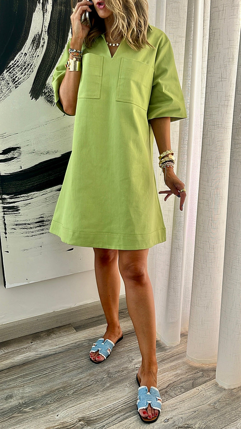 Lime Thick Mini Around Dress