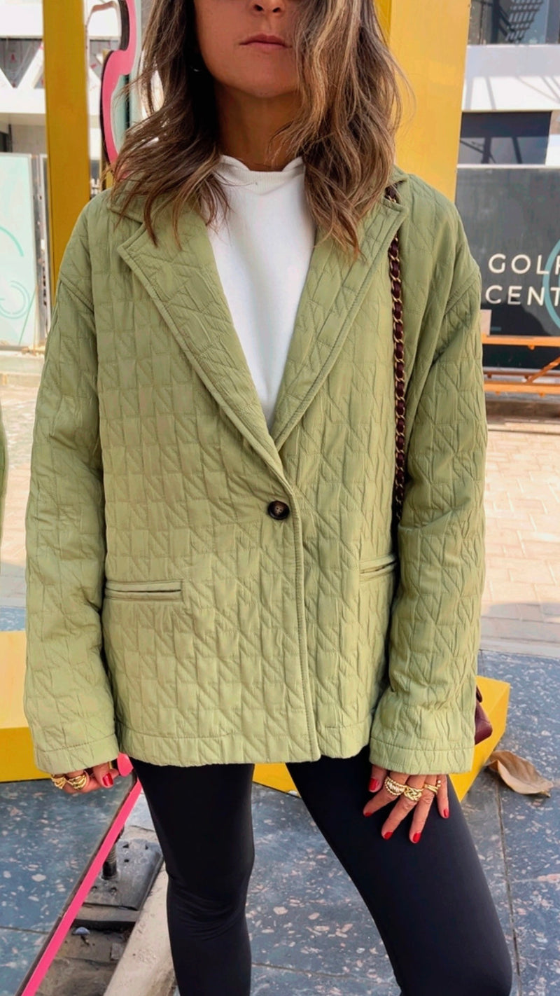 Mint Belted Quilted Blazer Jacket