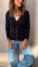 Black Contour Buttoned Cardigan