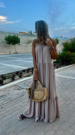 Beige Simple Style Tiered Dress