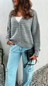 Grey V Cropped Knit Cardi