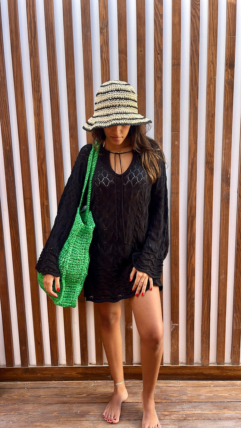 Black Warm Weather Crochet Mini Dress