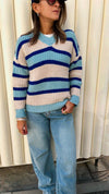 Blue & White Striped V Knit Pullover