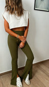 Olive Split Hem Slim Pants