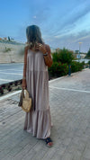 Beige Simple Style Tiered Dress