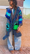 Brown Belted Fringe Hobo Knit Cardi