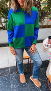 Blue & Green Retro Inspired Checkered Jumper