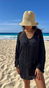 Black Warm Weather Crochet Mini Dress