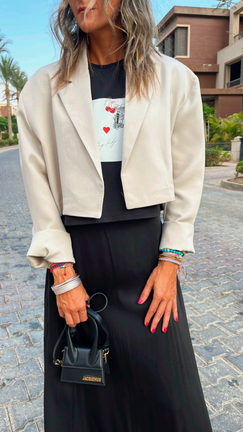 Ivory Loose Cropped Blazer