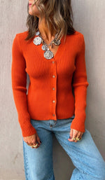 Rust Contour Buttoned Cardigan