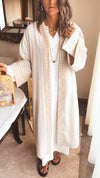 Beige Stripe Linen Kimono