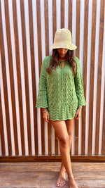 Green Warm Weather Crochet Mini Dress