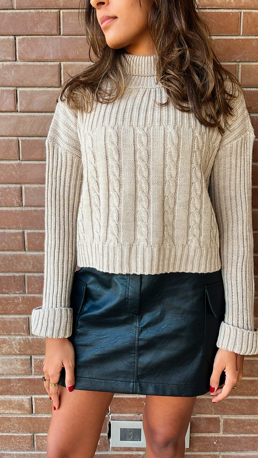 Beige Turtle Neck Loose Knit