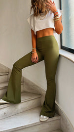 Olive Slim Flare Pants