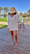 Beige Warm Weather Crochet Mini Dress