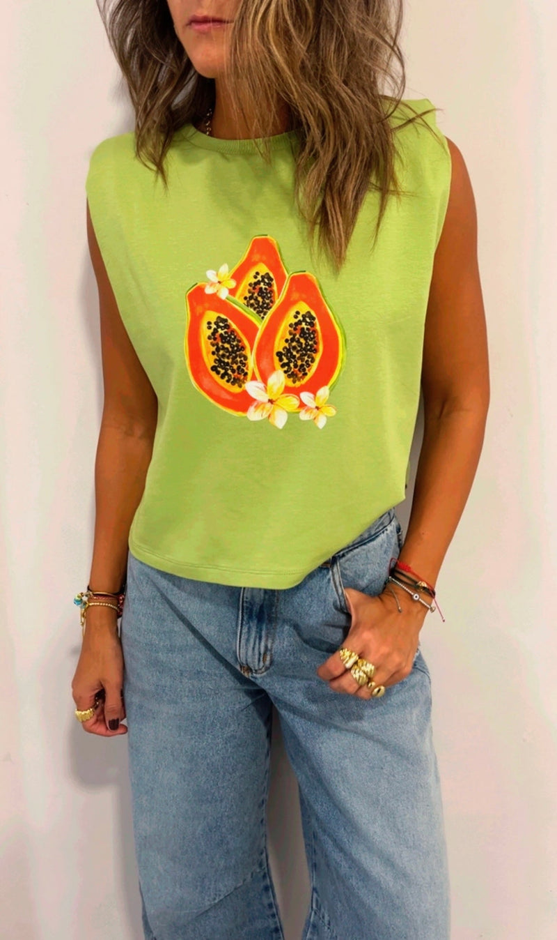 Papaya Shoulder Pad Cut Tee