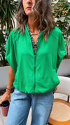 Green Sleeveless Zip Up Top