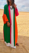 Orange & Green Color Block Kimono