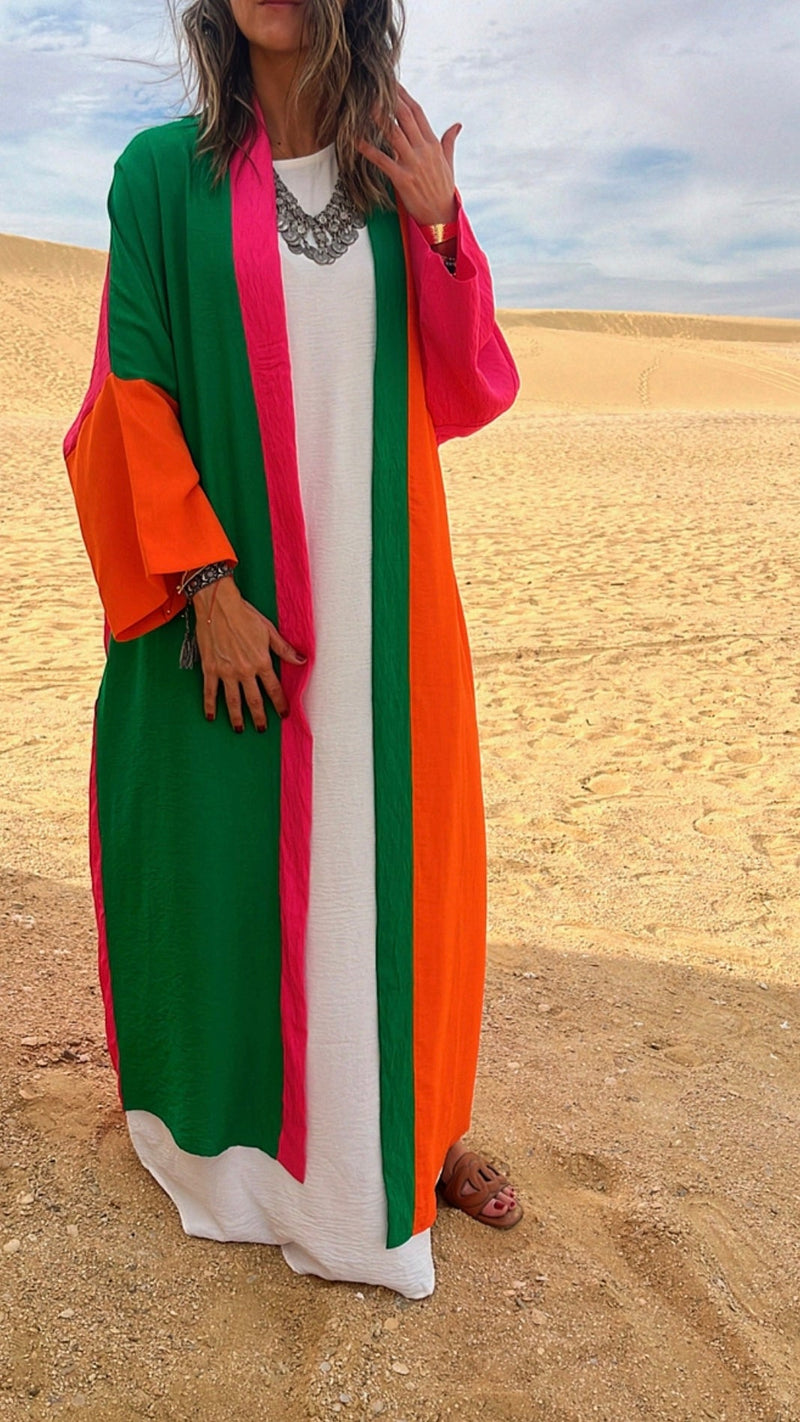 Orange & Green Color Block Kimono