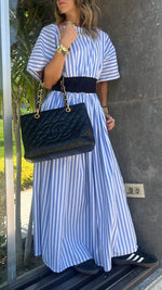 Baby Blue Snatch Waist Stripe Dress