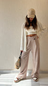 Beige Criss cross Soft Suit Pants