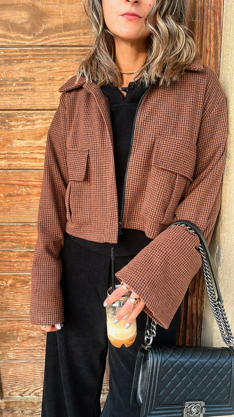 Brown Mini Checkered Blazer