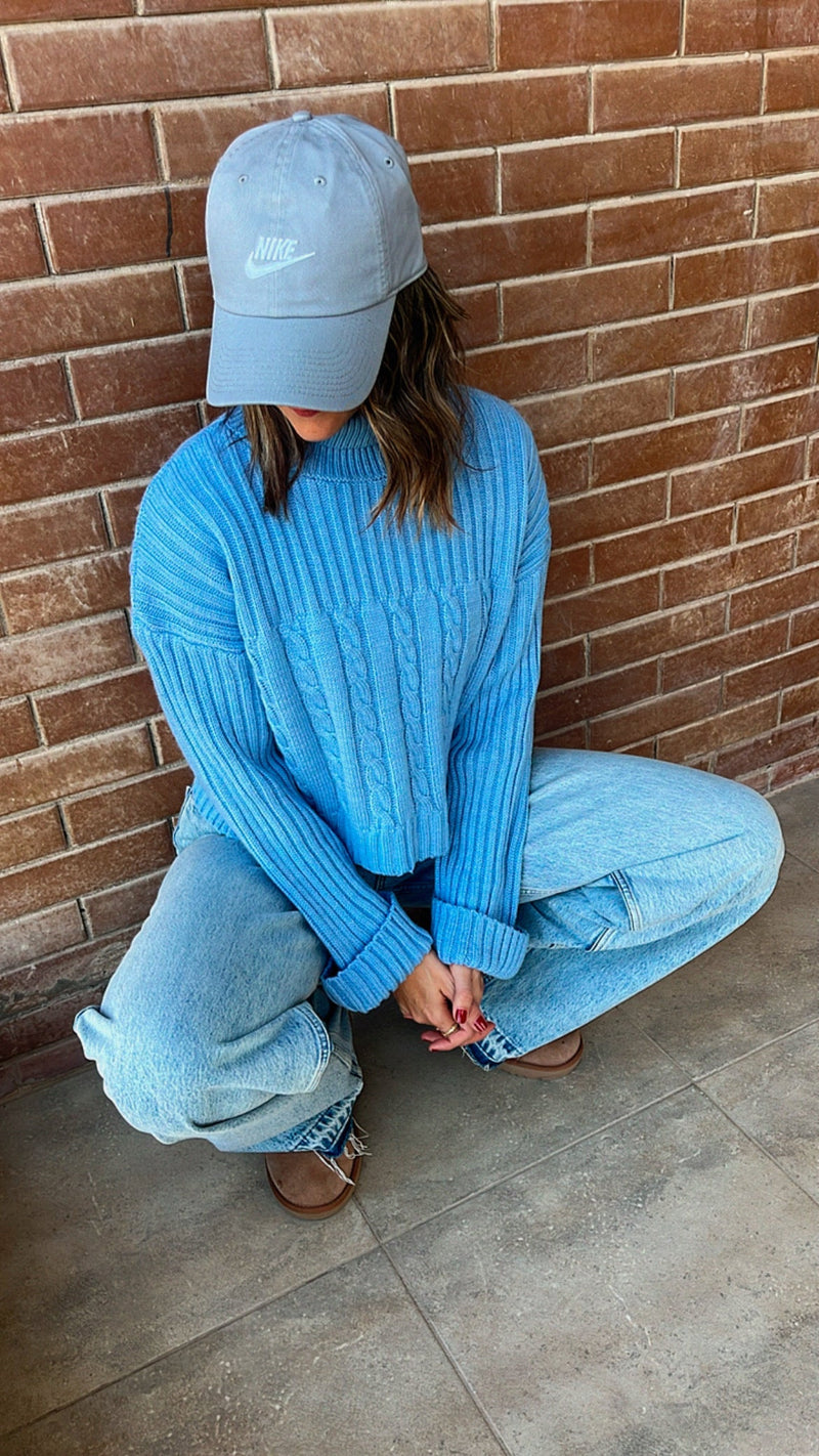 Baby Blue Turtle Neck Loose Knit