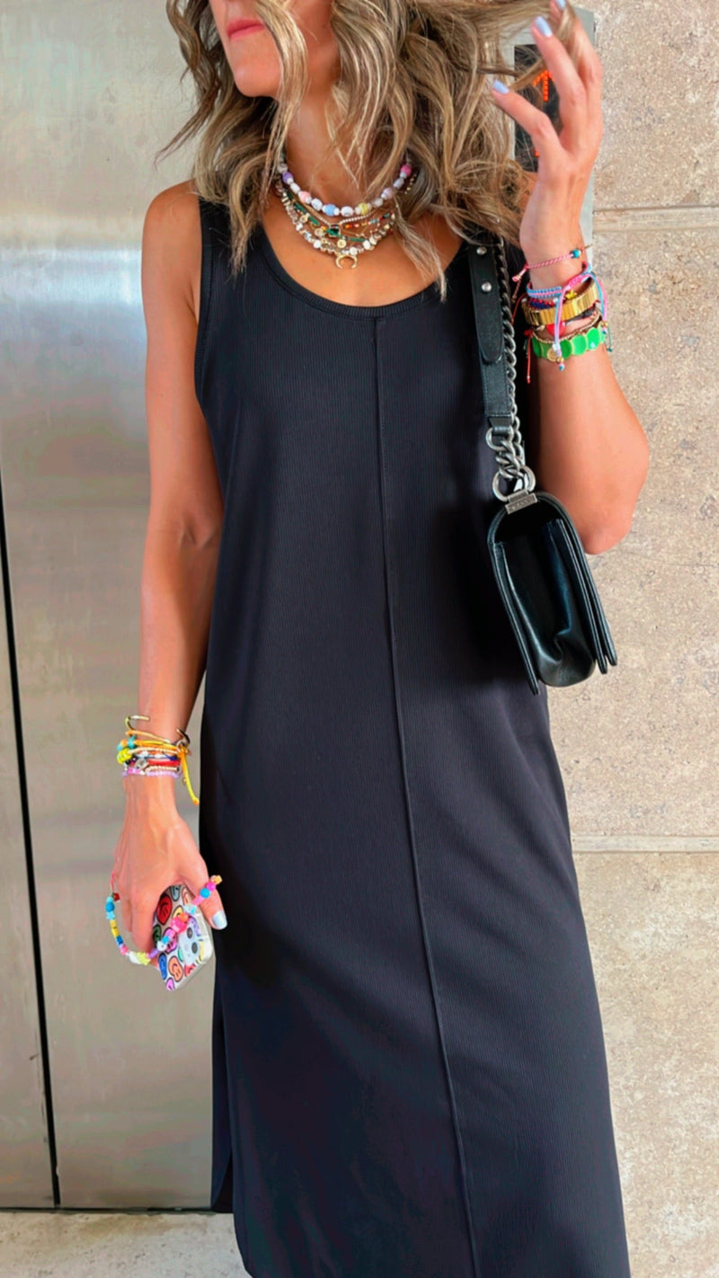 Black Easy Travel Basic Midi Dress