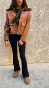 Brown Teddy Leather Zip Up Jacket