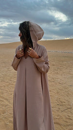 Beige Hooded Throw On Dress