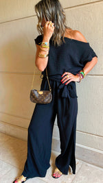 Black Off Shoulder Belted Jumpsuit