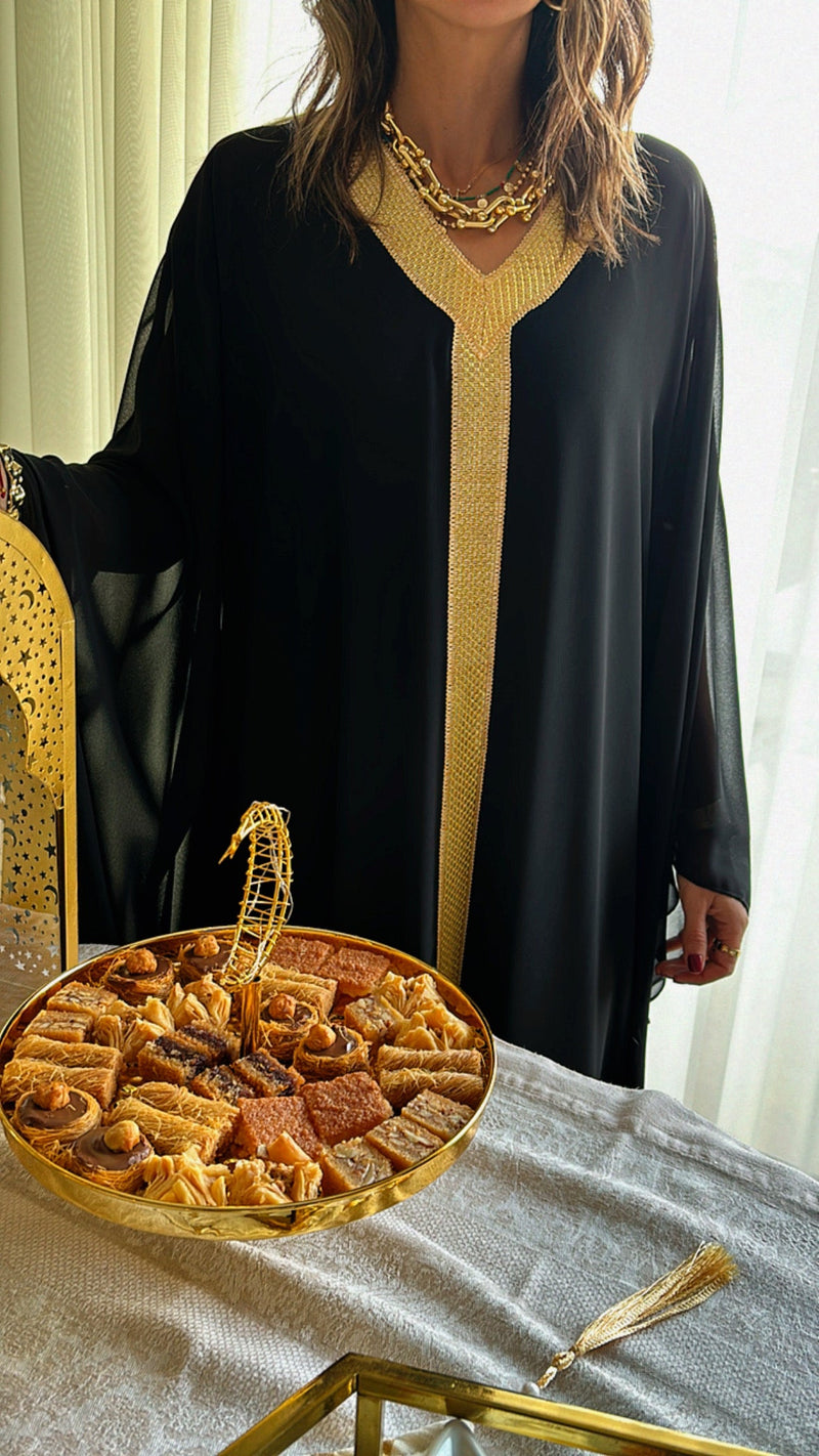 Black Golden Embellished Ramadan Kaftan