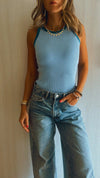 Baby Blue 101 interknit Colorblock Top