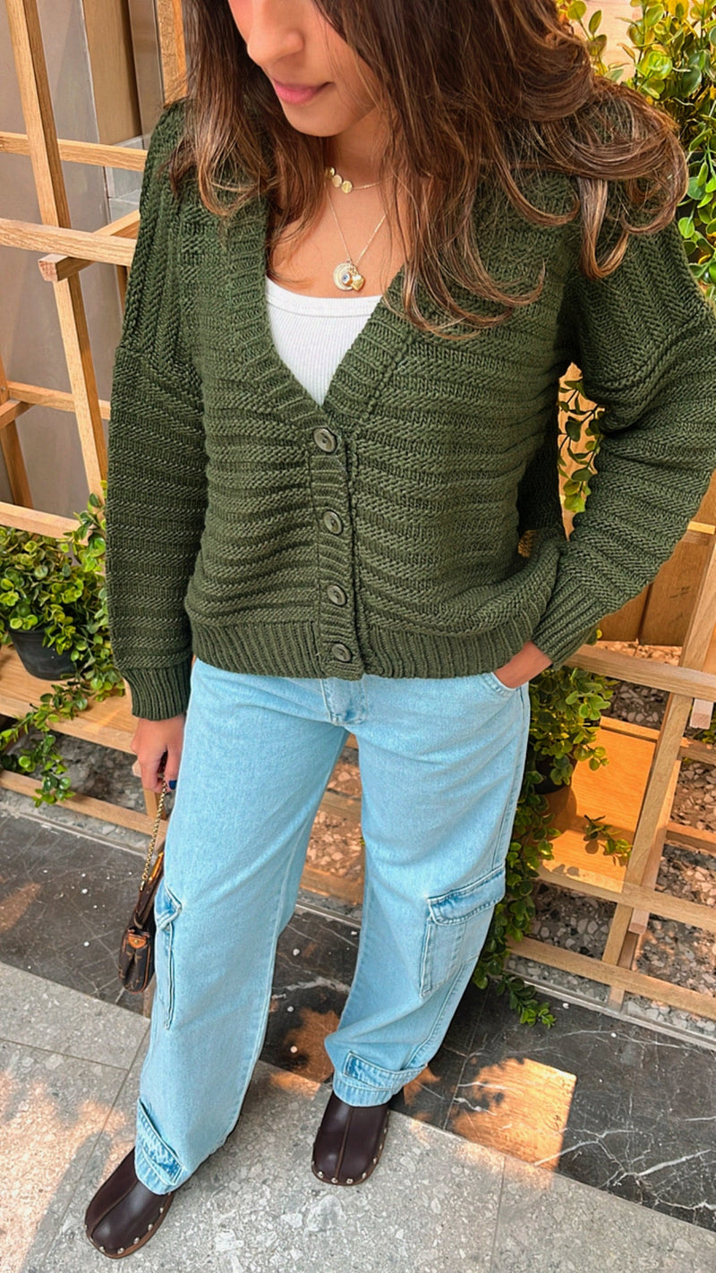 Olive V Cropped Knit Cardi