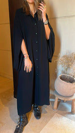 Black Slit Sleeve Shirt Dress