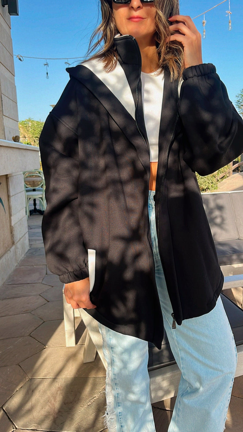 Black Colorblock Oversized Jacket