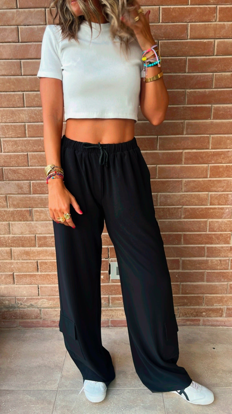 Black Satin Feel Breezy Pants