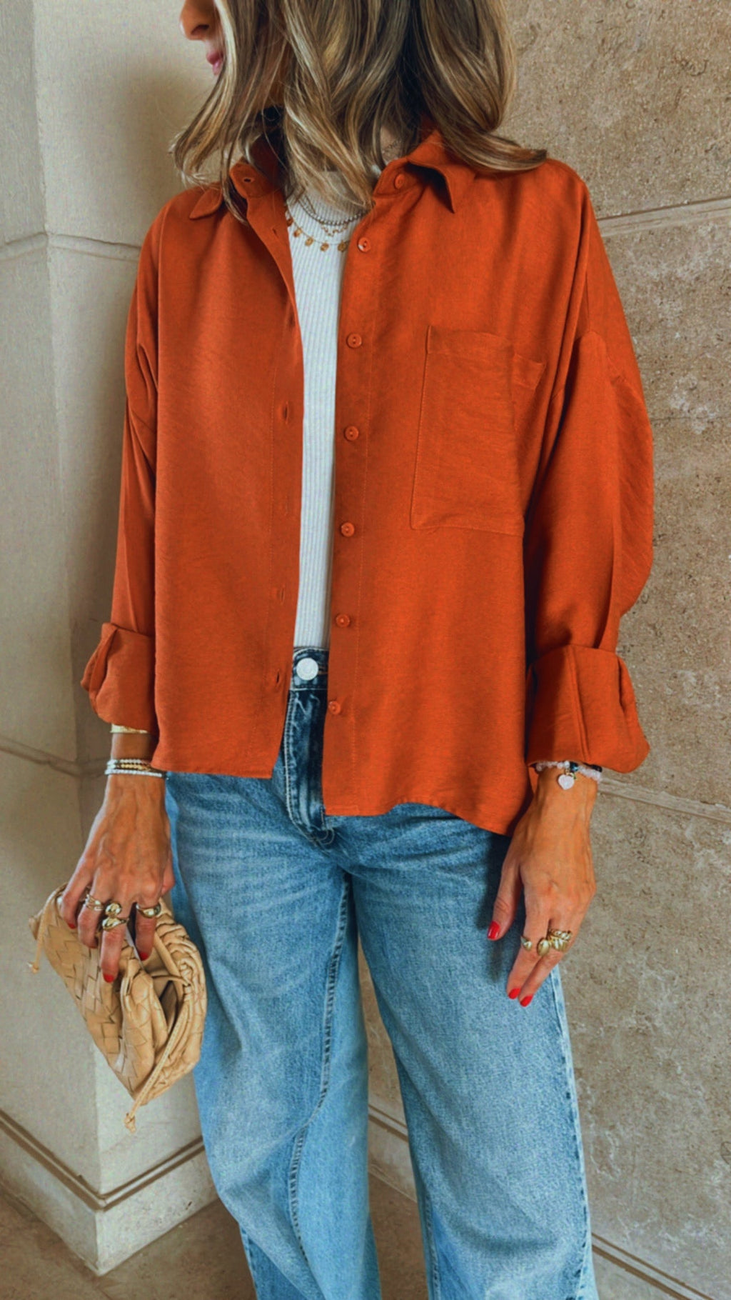 Rust Cropped & Breezy Shirt