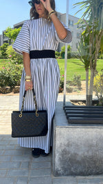 Grey Snatch Waist Stripe Dress