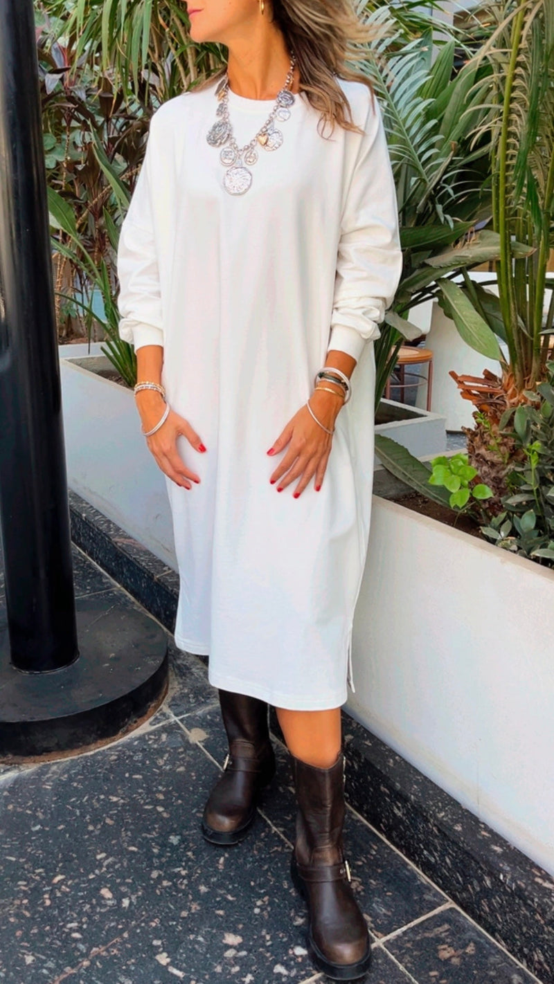 White Basic Side Pocket Dress