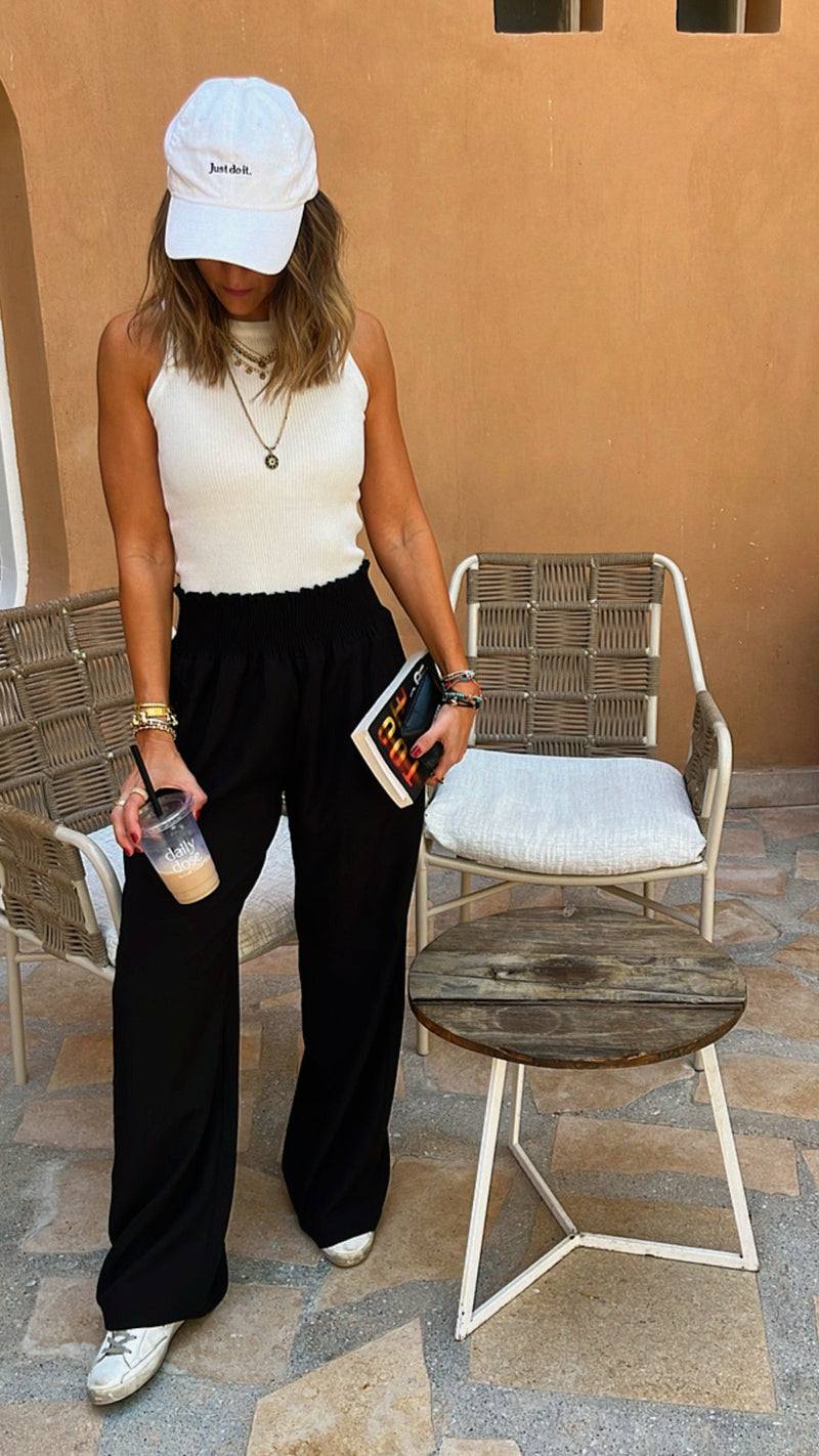 Black Elastic Boho Pants