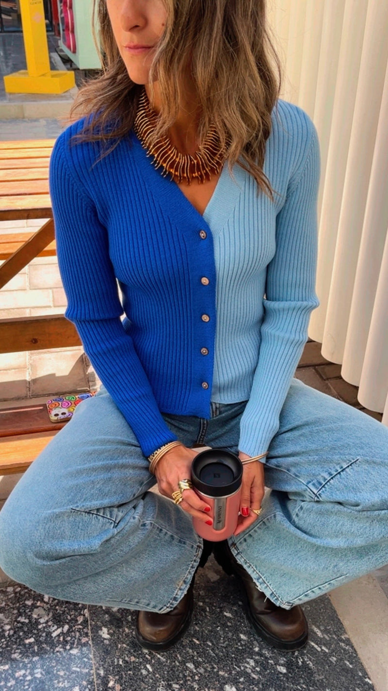 Blue & Baby Blue Contrast Knit Sweater