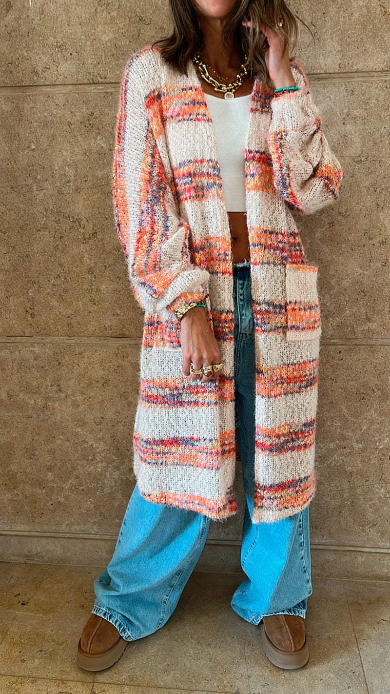 Orange Rainbow Fuzz Wool Cardi