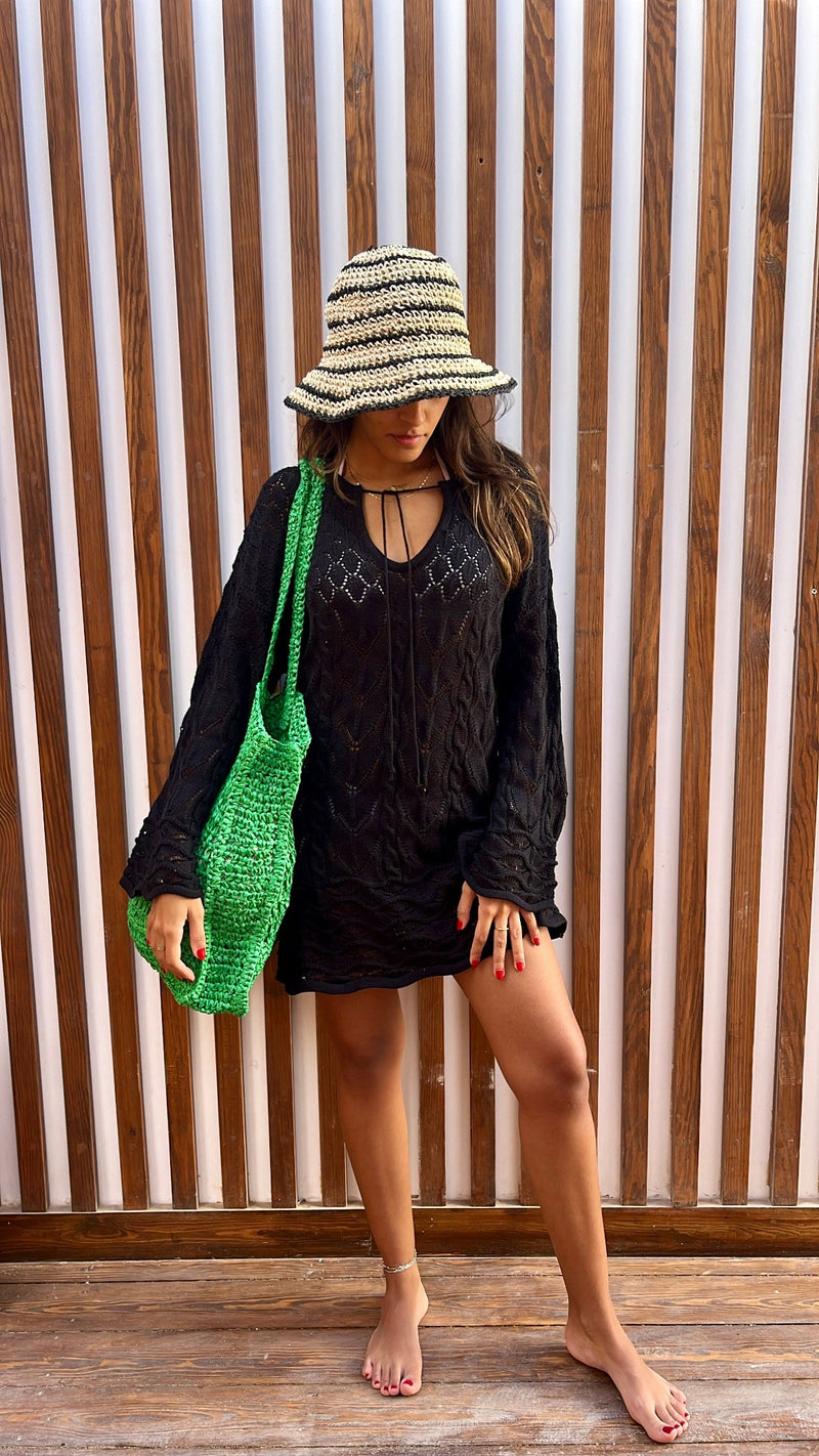 Black Warm Weather Crochet Mini Dress