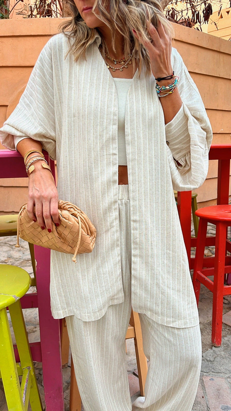 Comfortable Chic Stripe Linen Set