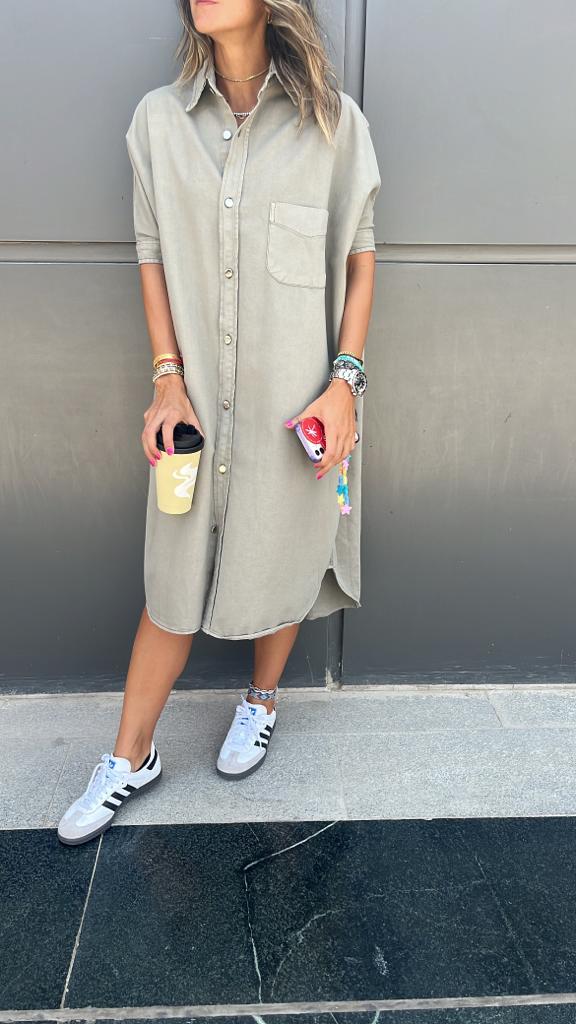 Olive Denim Shirt Dress