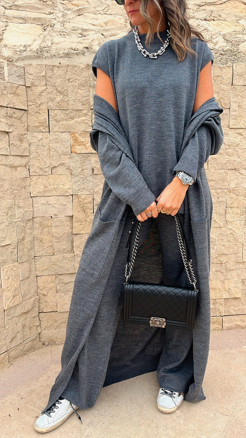 Grey 3 Piece Knit Set