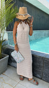 Beige Crisscross Backless Crochet Dress