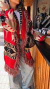 Red Belted Fringe Hobo Knit Cardi