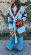 Orange Belted Fringe Hobo Knit Cardi